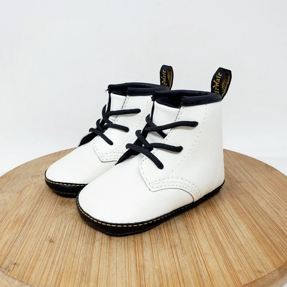 Dr Martens Boots Baby 3‎ White Lace Up 1460 Crib Shoes Infant Boys Girls